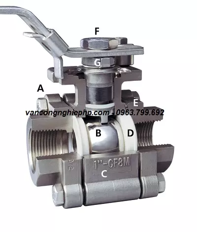 cấu tạo van bi inox 3 thân tay gạt