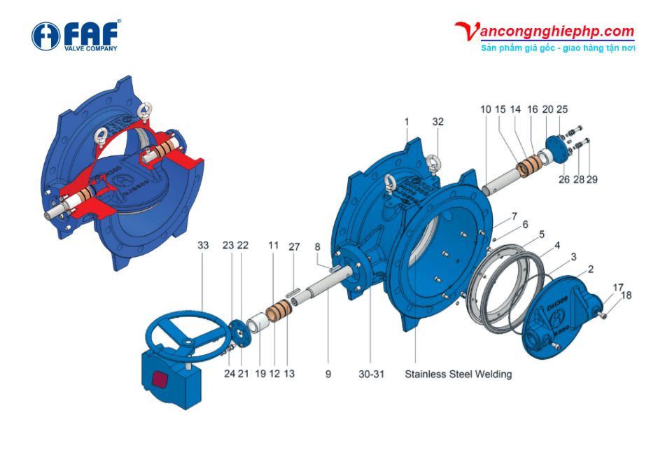 cấu tạo van bướm lệch tâm faf 3800