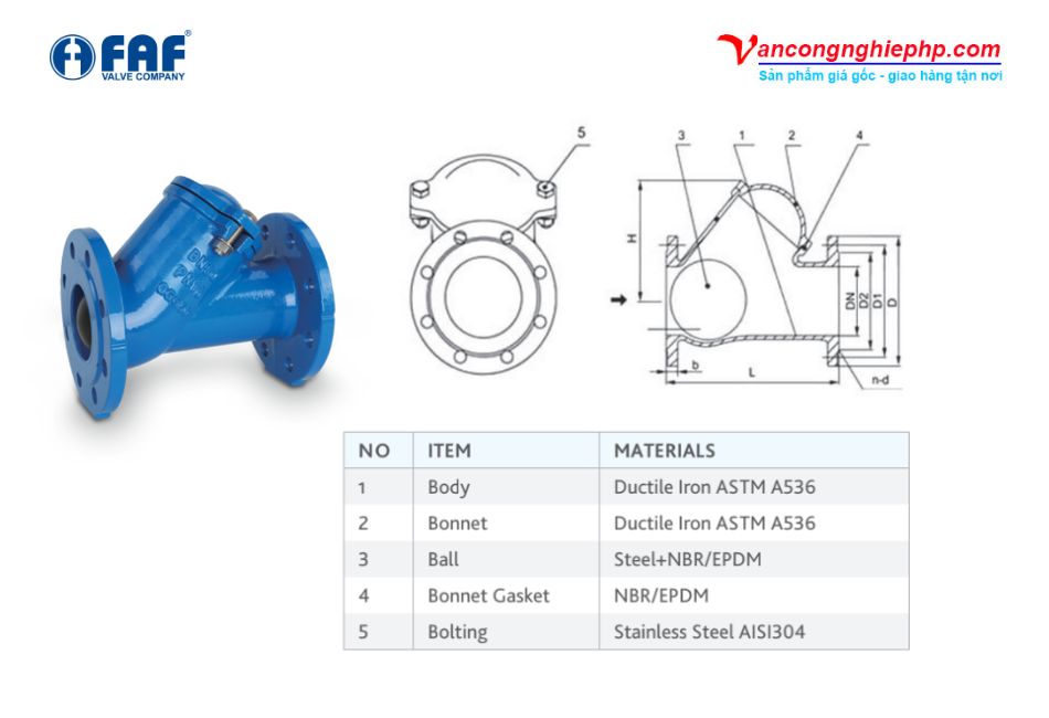 cấu tạo van một chiều bi faf 2290