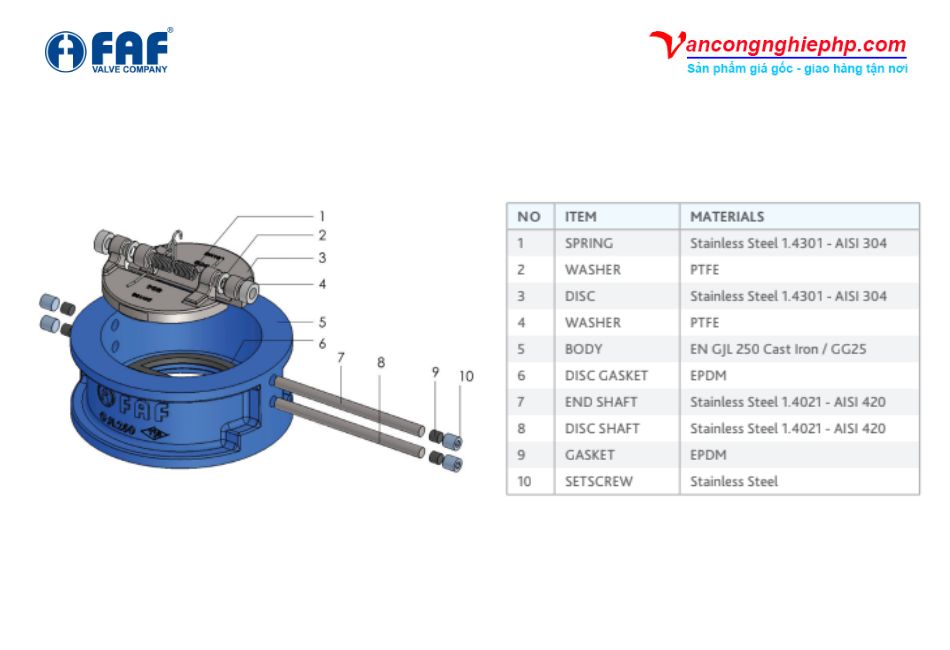 cấu tạp van một chiều cánh bướm faf 2350