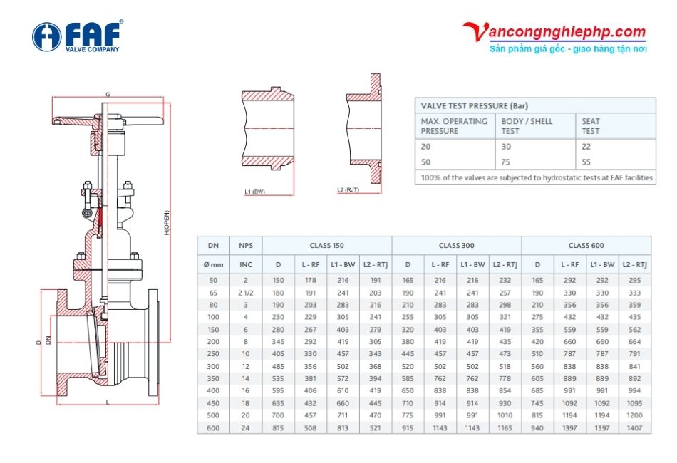 thông số kỹ thuật van cổng thép faf 6300