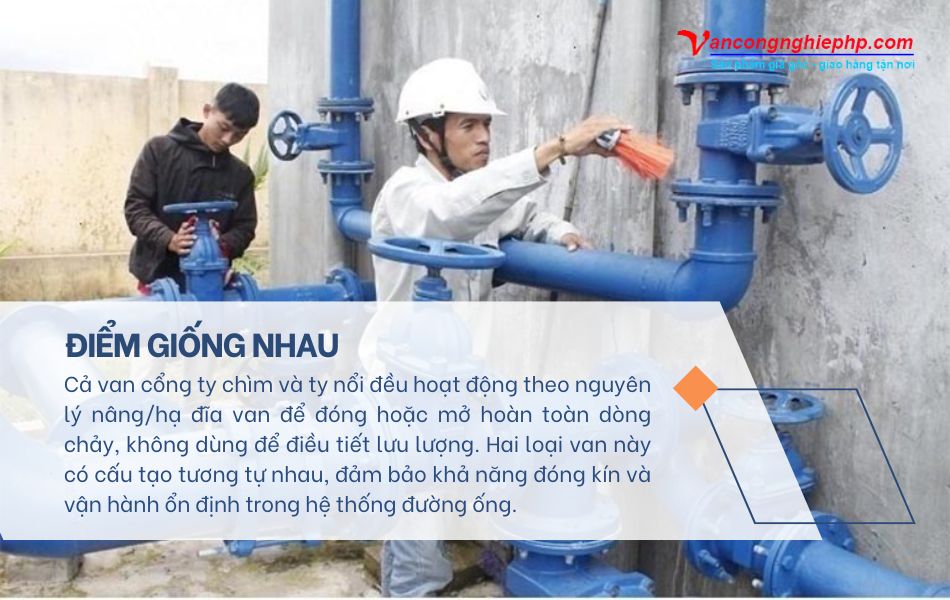 Điểm giống nhau của van cổng ty nổi và van cổng ty chìm