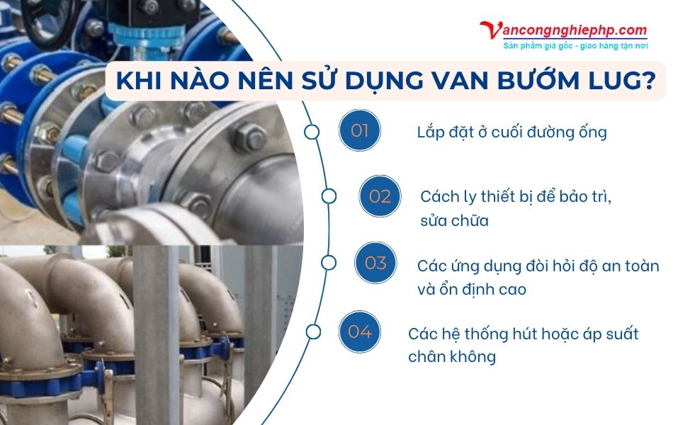Khám phá các ứng dụng điển hình của van bướm lug type