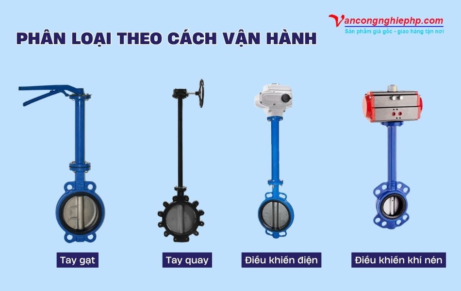 Phân loại van bướm cổ dài theo cách vận hành (tay gạt, tay quay, điều khiển điện, khí nén)