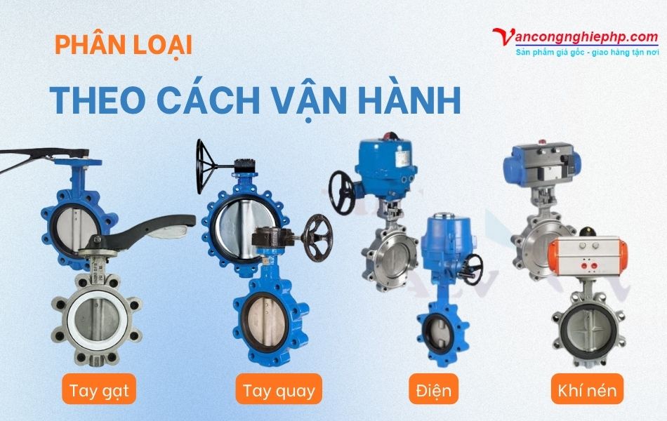 Các loại van bướm lug theo cách vận hành: tay gạt, tay quay, điện, khí nén