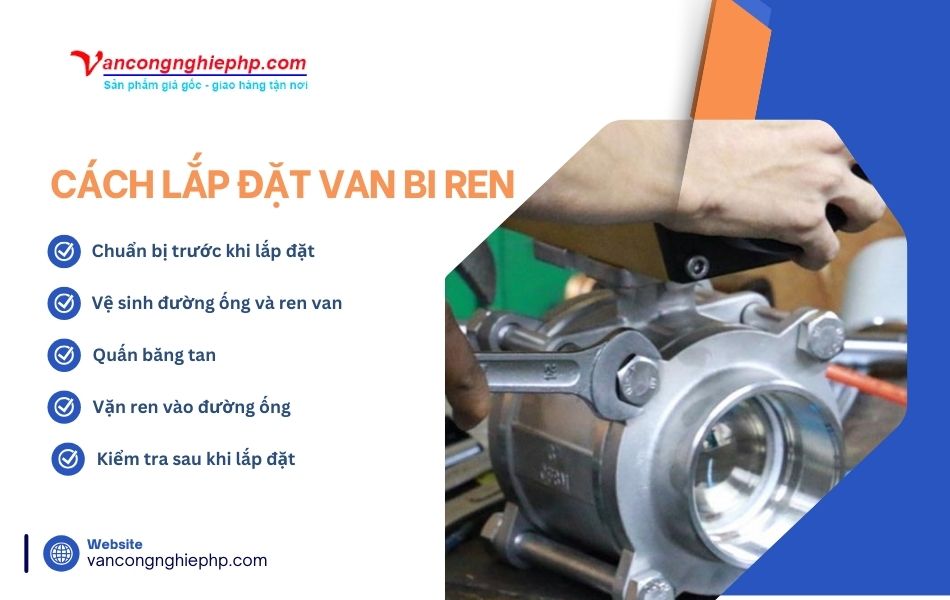 cách lắp đặt van bi ren