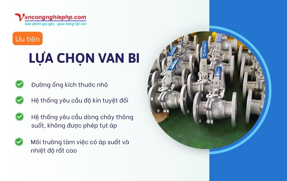 Các trường hợp ưu tiên sử dụng van bi cho hệ thống