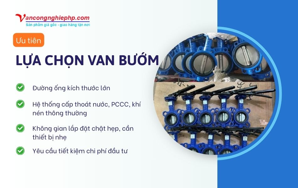 Các trường hợp ưu tiên sử dụng van bướm cho hệ thống