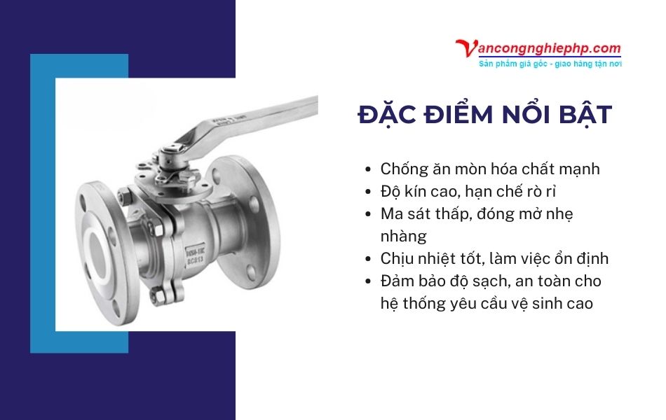 đặc điểm nổi bật van bi lót ptfe