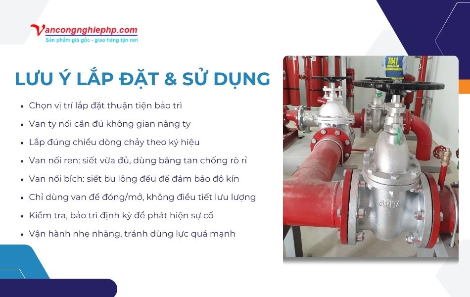 lưu ý lắp đặt và sử dụng van cổng arita