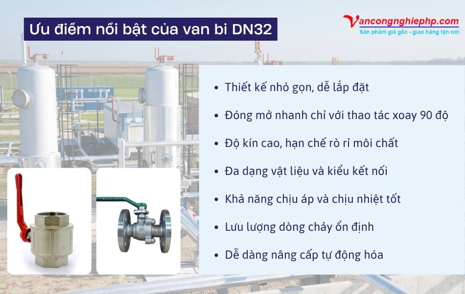 ưu điểm nổi bật của van bi dn32